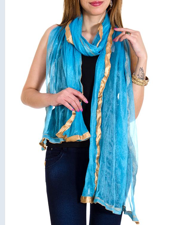 Blue Net Plain Dupatta - By