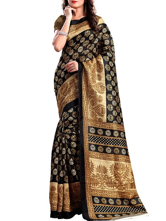 black, mustard bhagalpuri silk saree