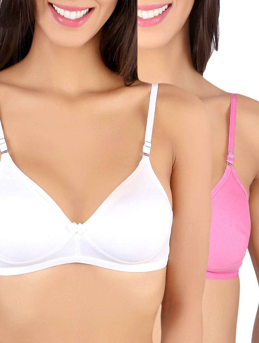 white, pink cotton bra