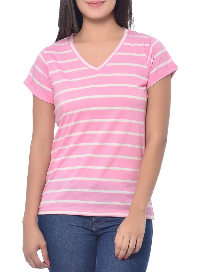 pink white cotton regular tshirt