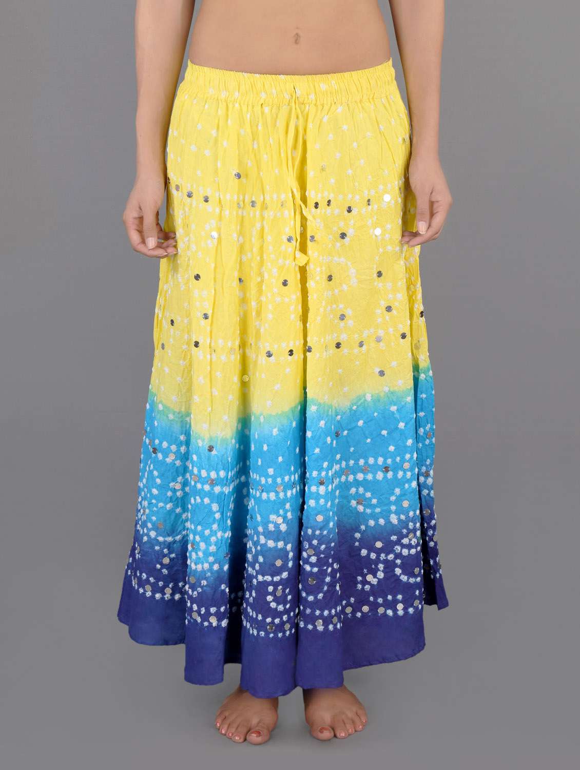 cotton embellished bandhej printed long skirt