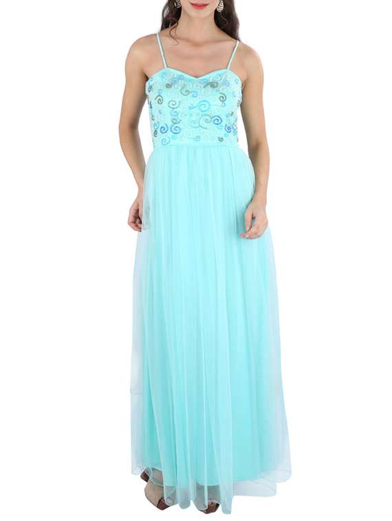 blue net aline lehenga