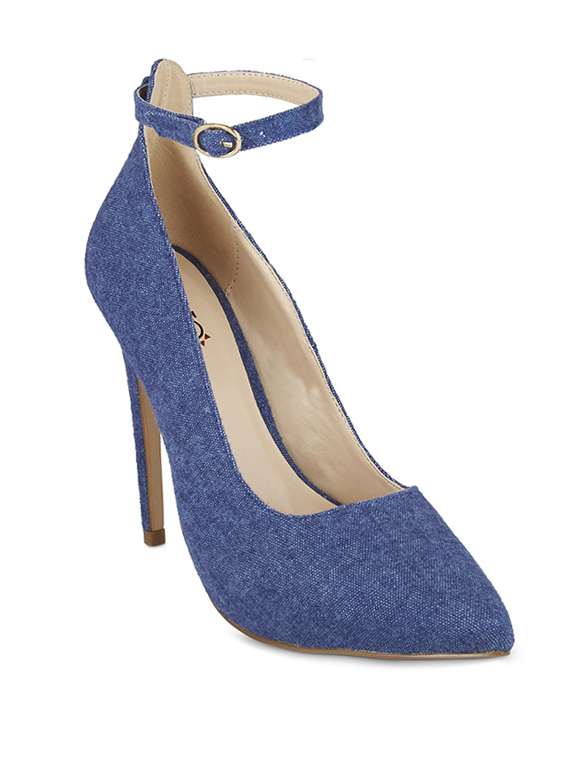 blue leatherette pumps