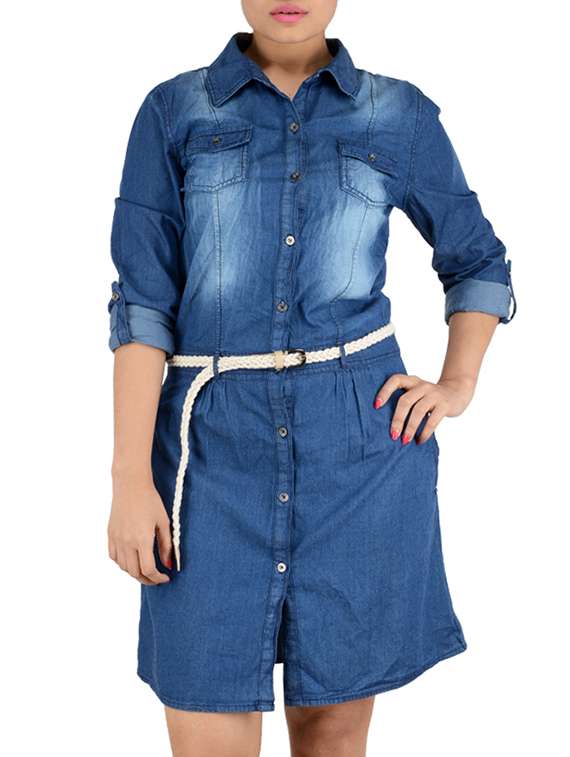 indigo cotton denim dress