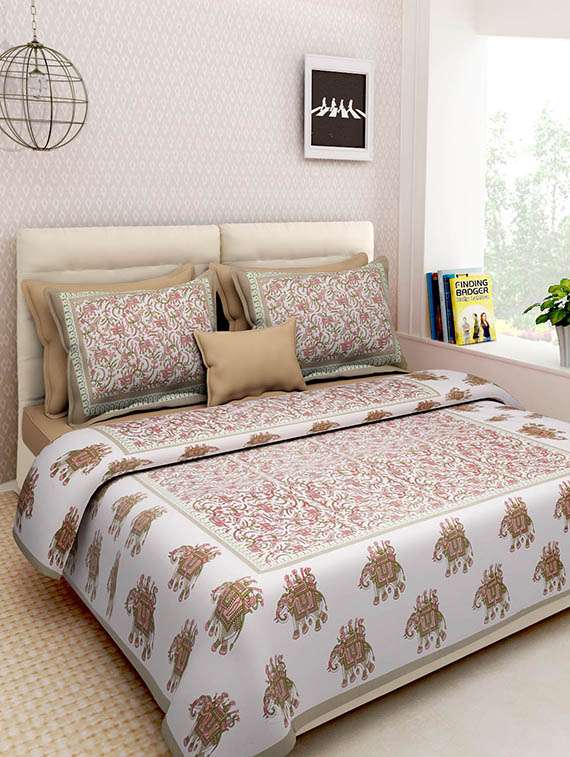 cotton jaipuri traditional double bedsheet with 2 pillwo cover