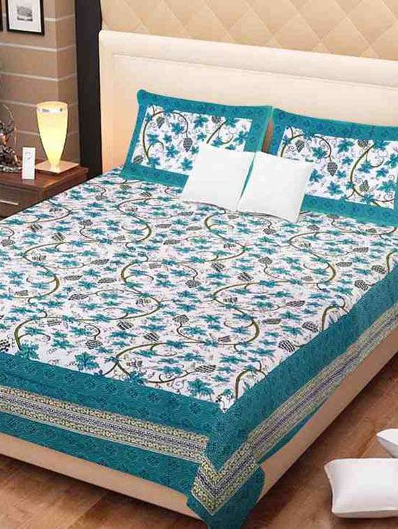 cotton jaipuri traditional double bedsheet with 2 pillwo cover