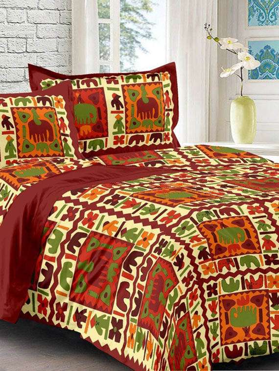 cotton jaipuri traditional double bedsheet with 2 pillwo cover