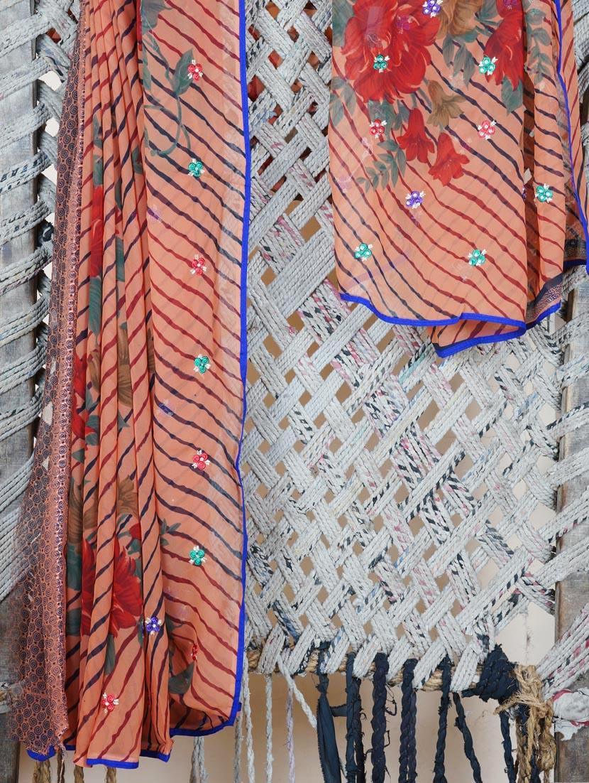 Floral Print Lehariya Georgette Saree - Lazza