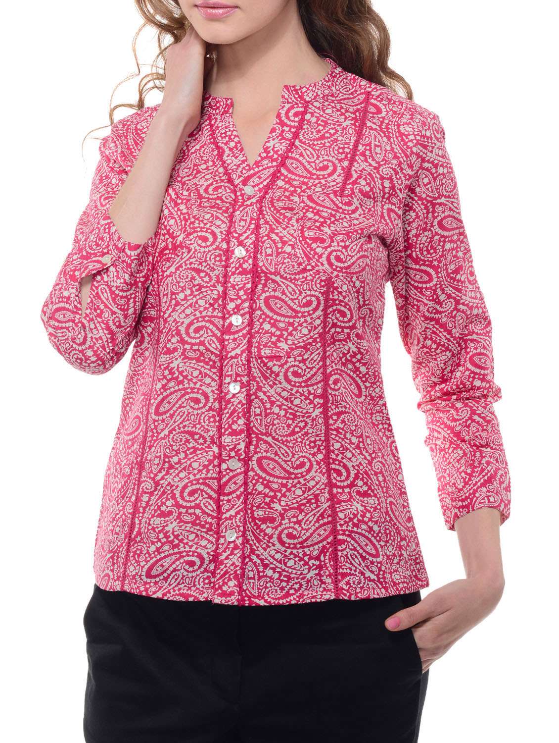 cotton v neck paisley printed shirt