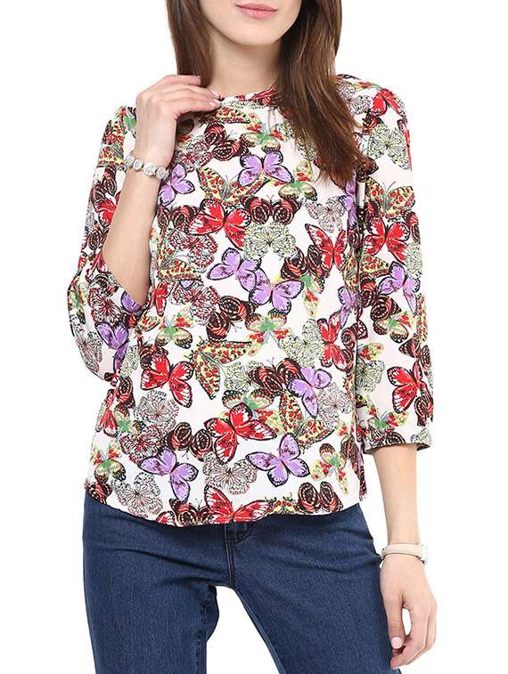 purple printed regular top