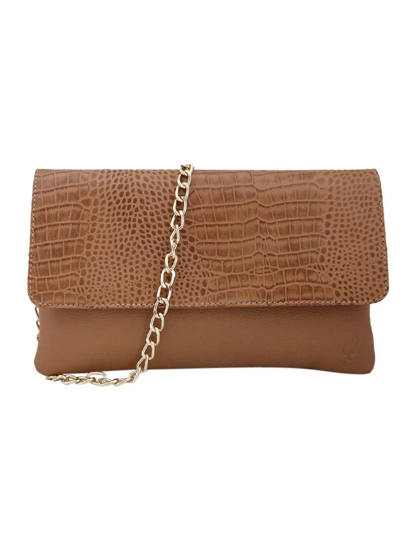 brown croc print leather sling bag