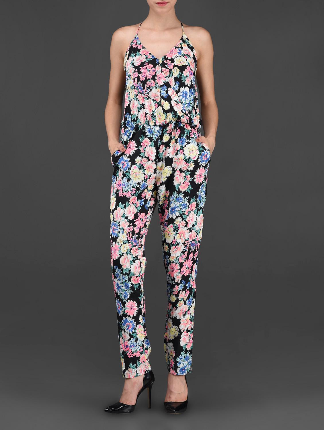 Multicolor Floral Printed Polycrepe Jumpsuit - STREET 9
