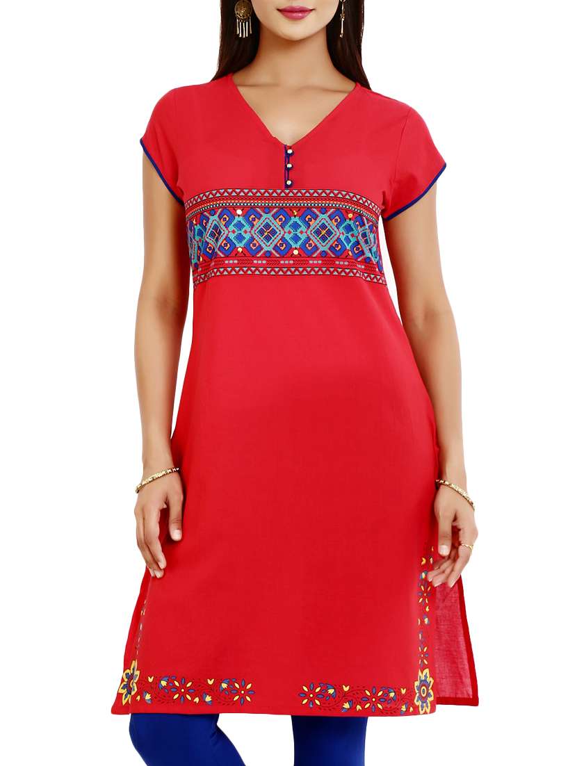 red cotton straight kurta