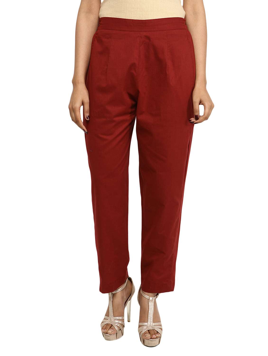 maroon cotton trousers