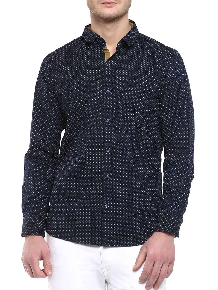 navy blue colored, cotton casual shirt