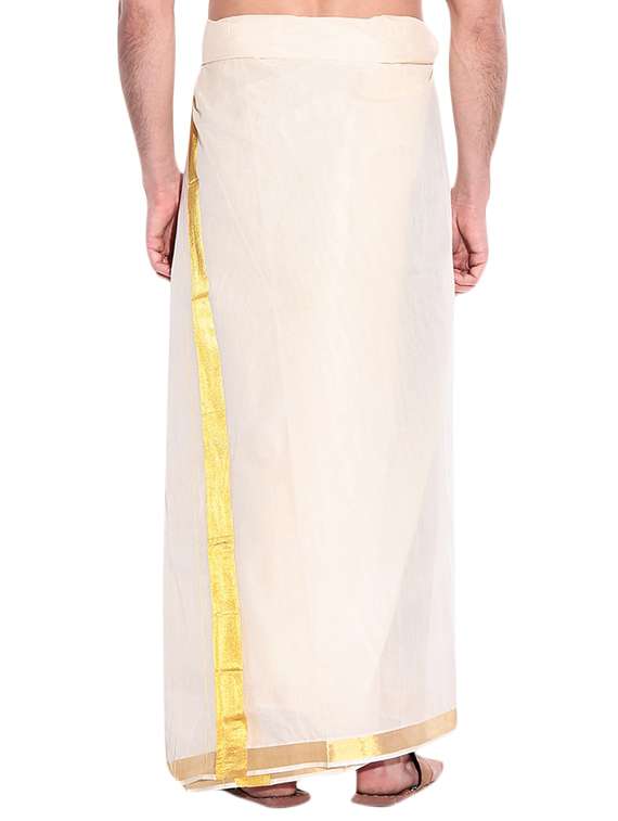 cream solid lungi with gold border