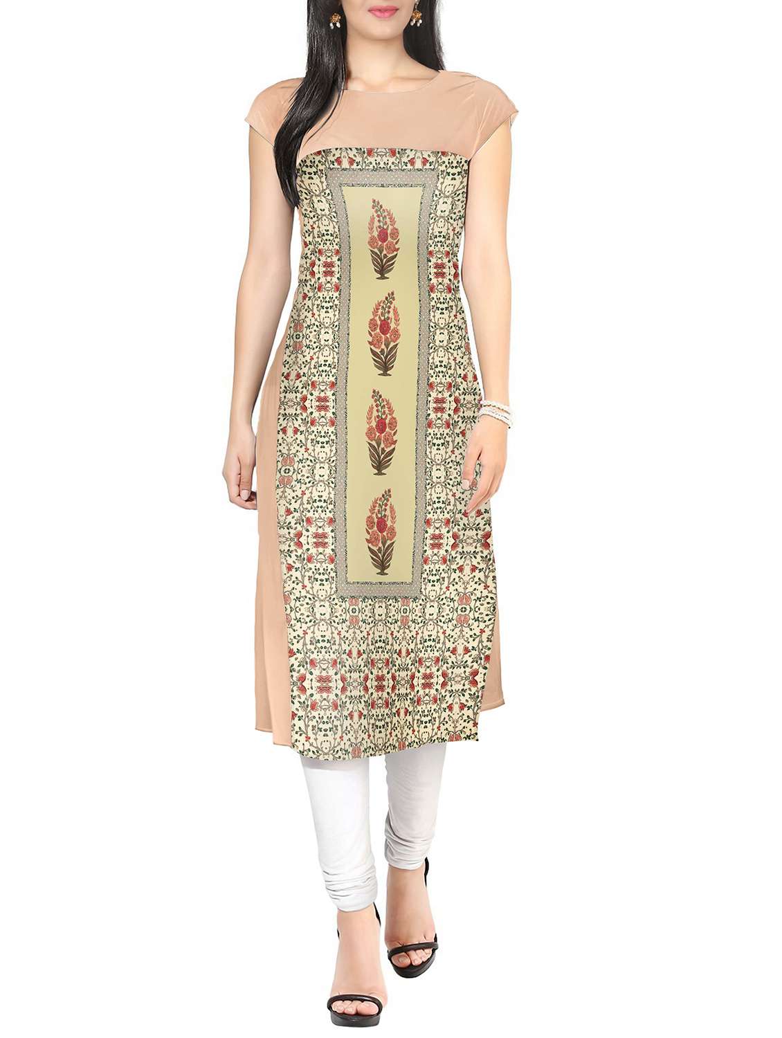 ziyaa multi color boat neck faux crepe kurta