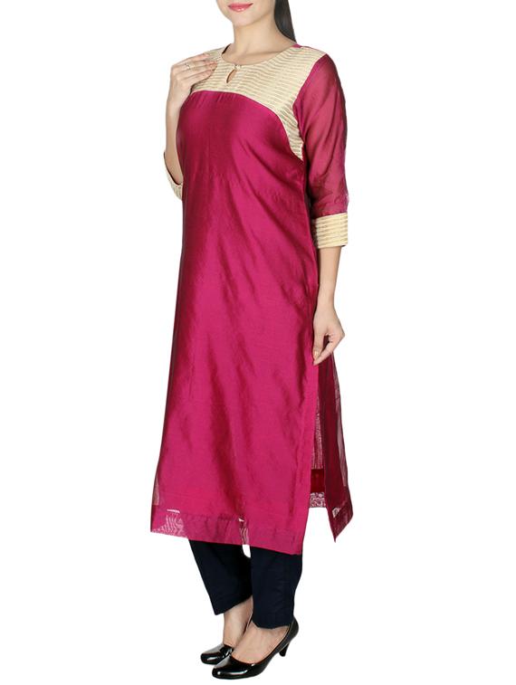magenta cotton straight kurta - 10458747 - Standard Image - 1