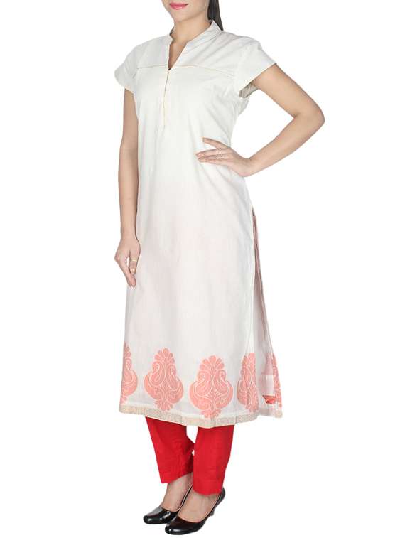 cream cotton straight kurta - 10458749 - Standard Image - 1
