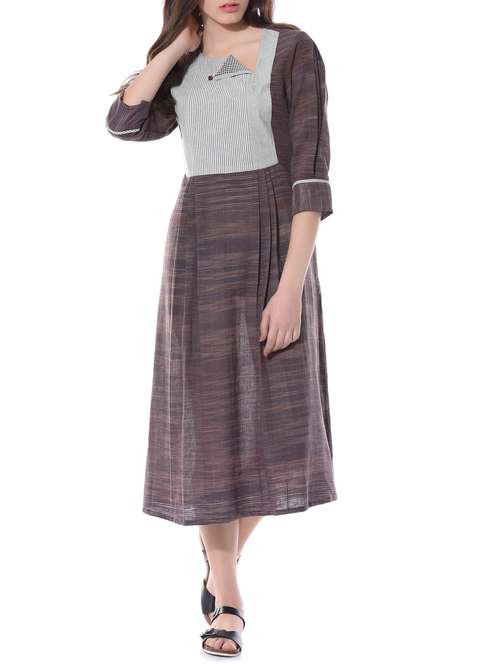Buy Brown Cotton Khadi Dress by Aavidi - Online shopping for Dresses in India | 10460715
