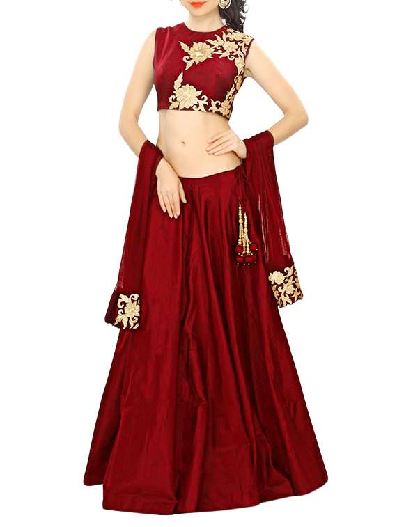 red silk blend lehenga