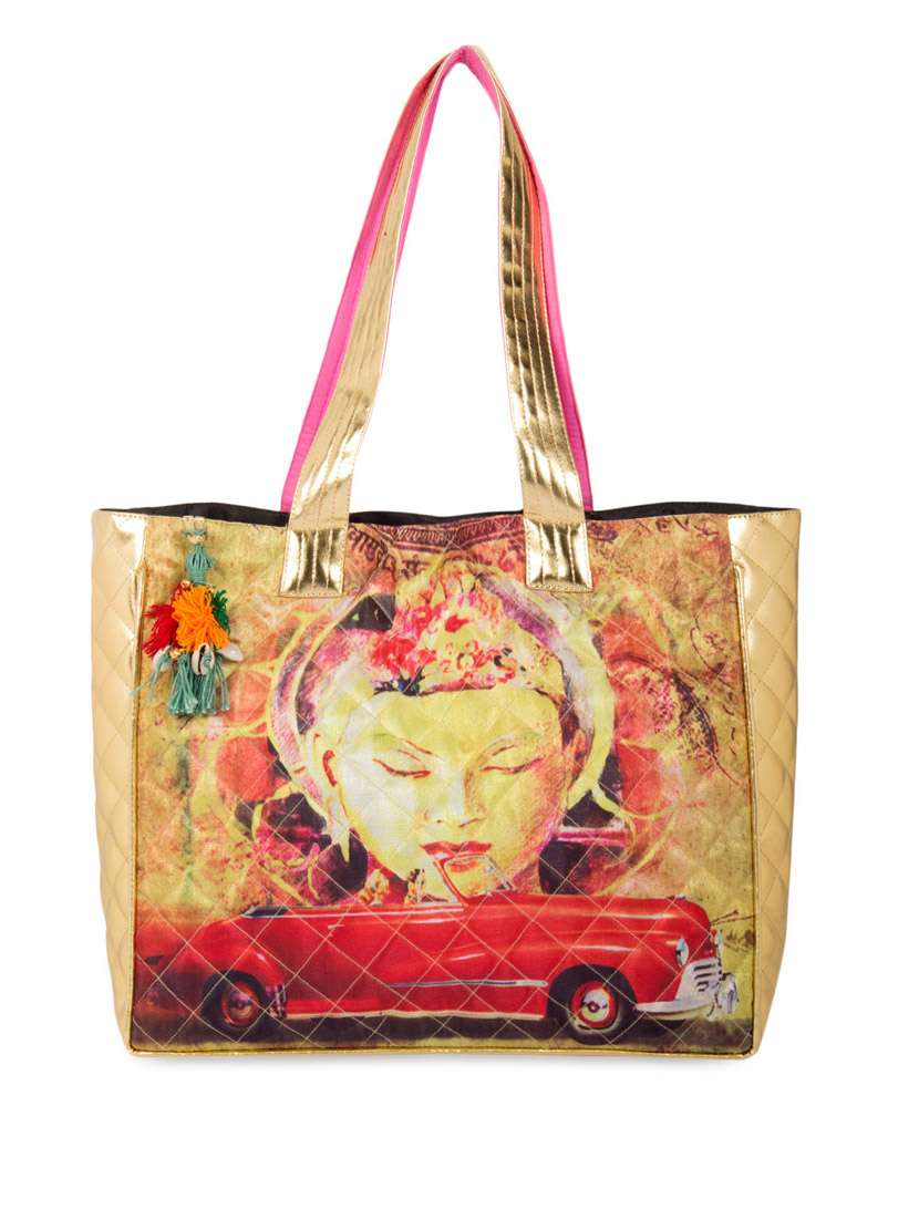 graphic printed leatherette tote bag