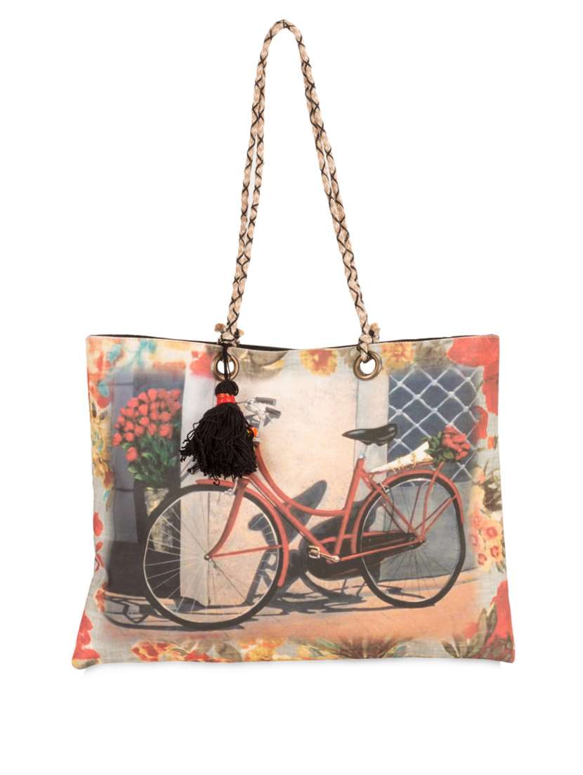 graphic printed cotton canvas tote bag
