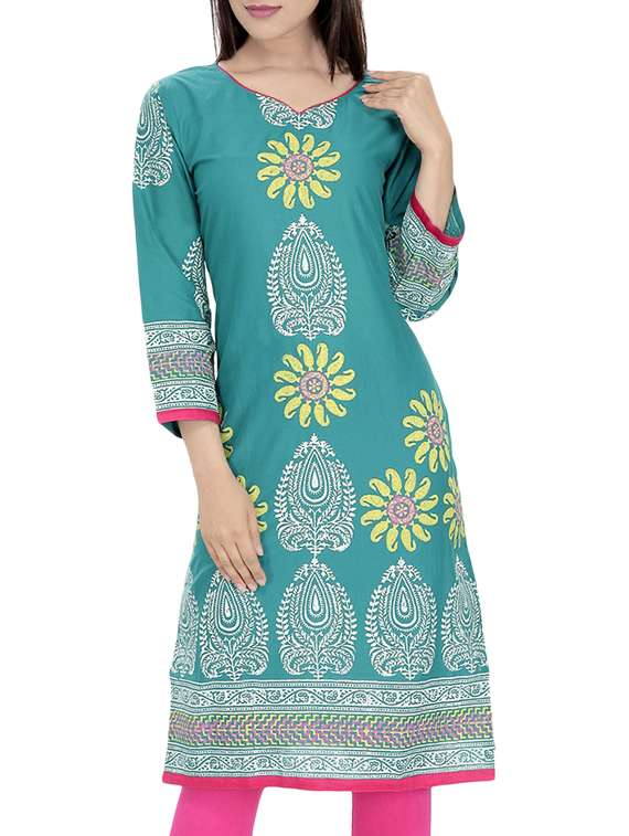 blue cotton straight kurta