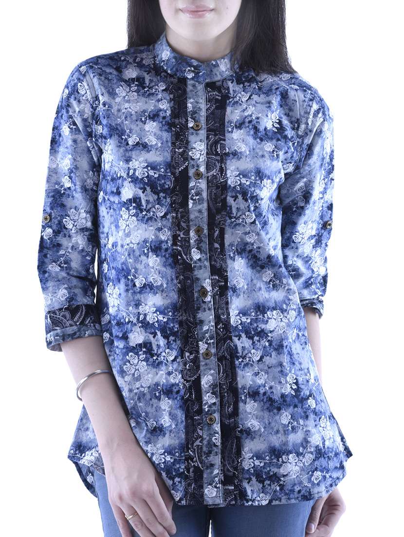 blue printed cotton shirt