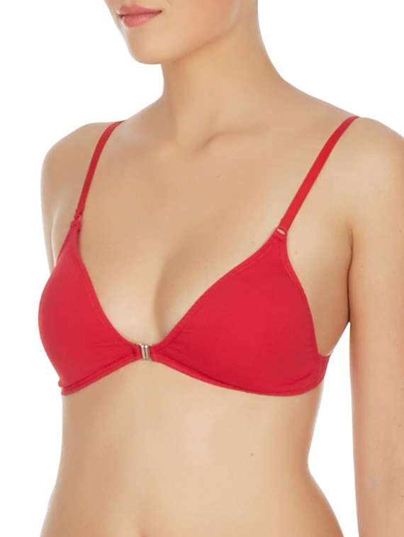 red cotton front open bra - 10524139 - Standard Image - 1