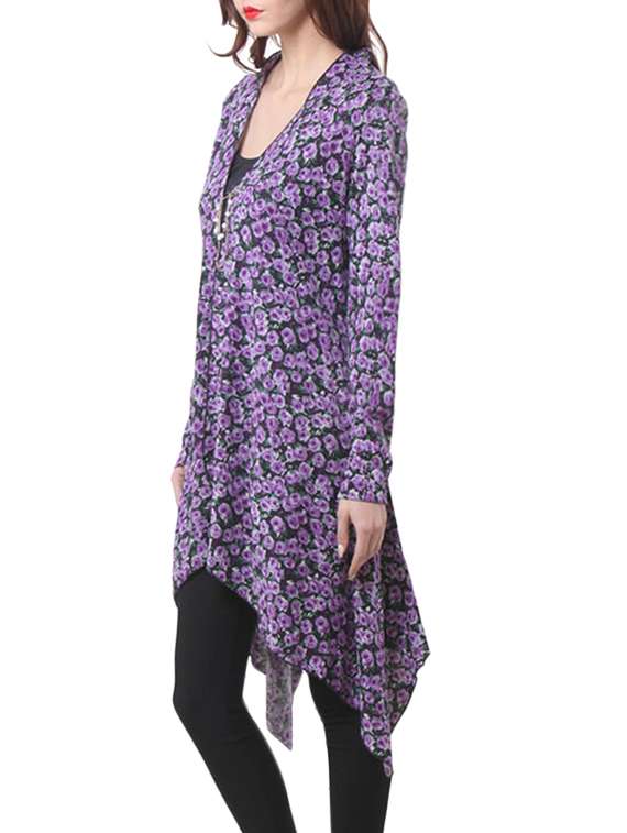 purple floral asymmetrical tunic - 10526130 -  Standard Image - 1