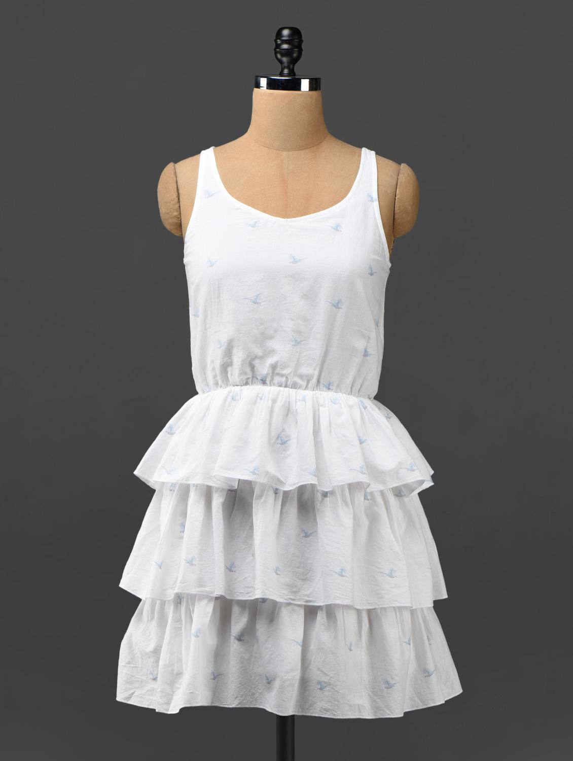 White Tiered Ruffled Cotton Dress - Phenomena