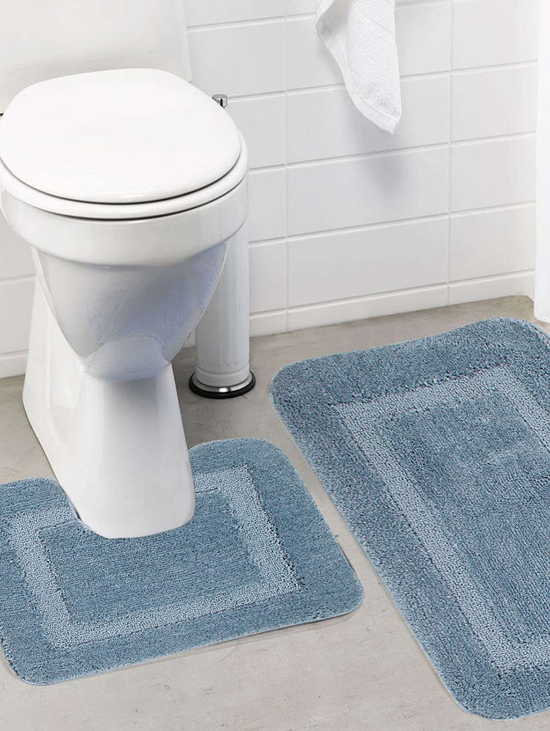 lushomes ultra soft microfiber polyester silver regular bath mat set (1 pc bathmat + 1 pc contour)