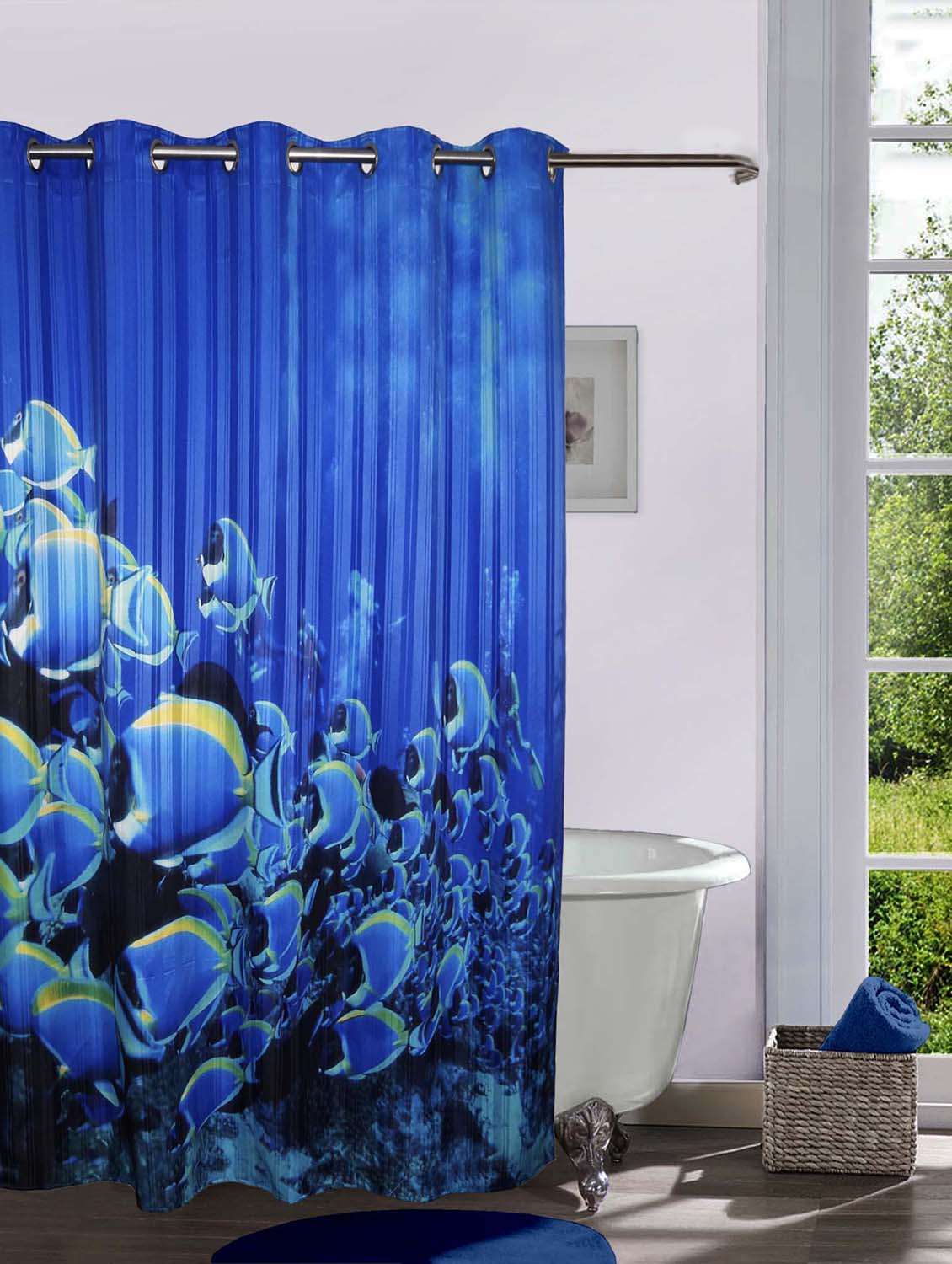 lushomes digitally printed coral shower curtain with 10 eyelets