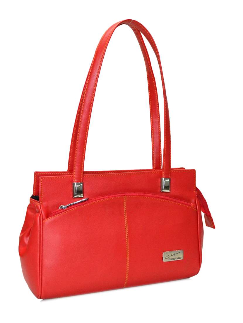 red leatherette handbag