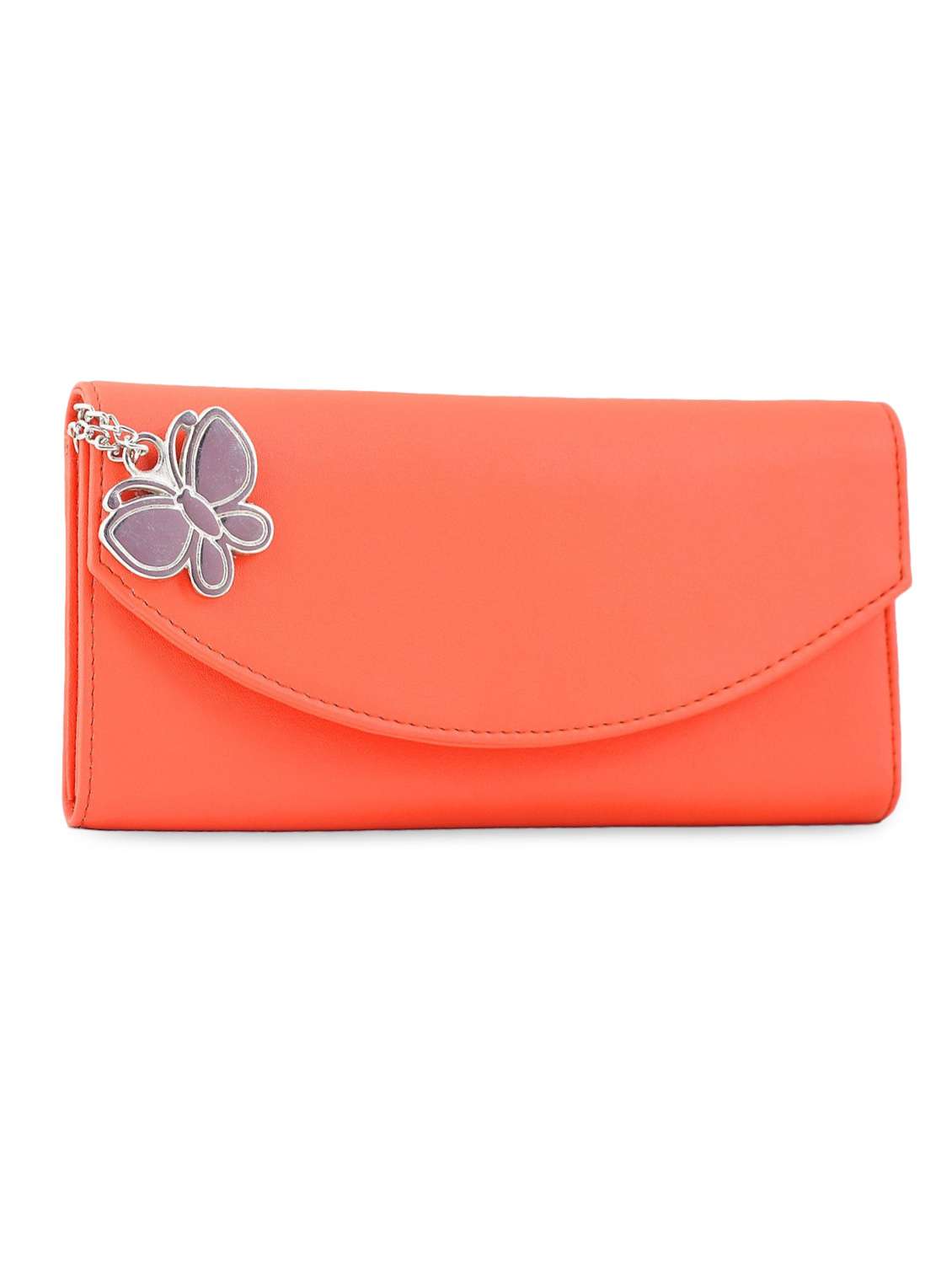 orange plain solid leatherette wallet