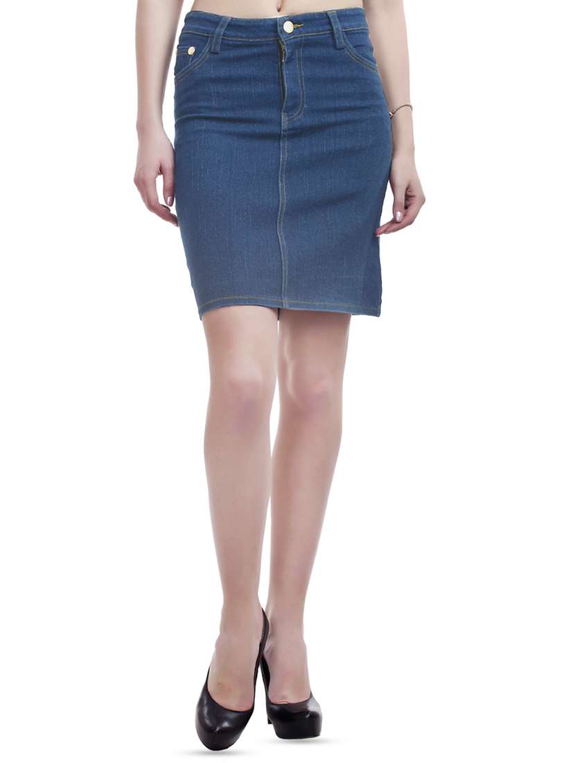 peptrends blue denim lycra skirts
