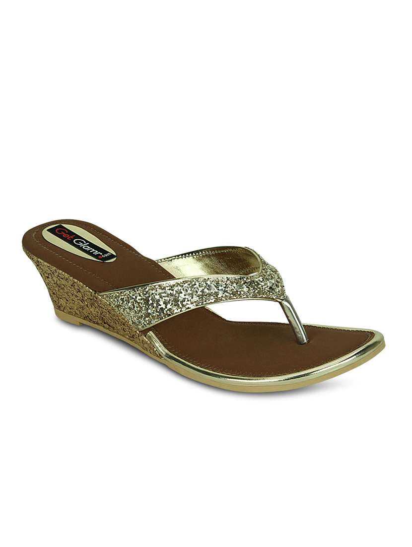 gold leatherette wedge