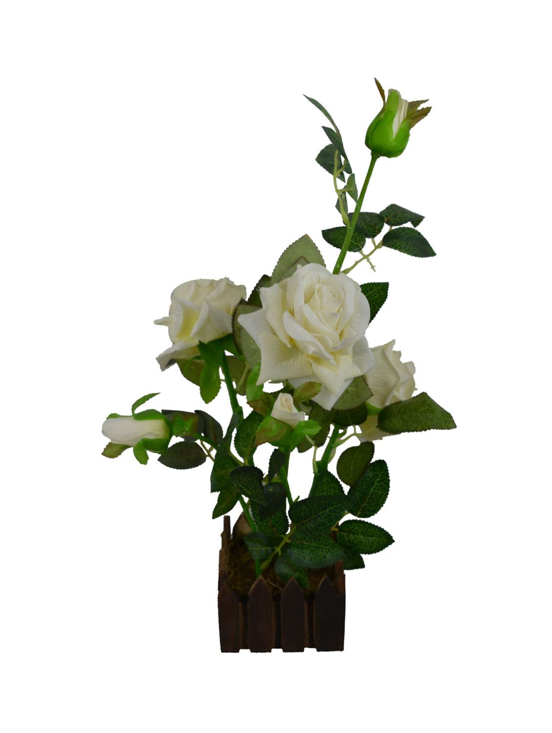 Real Look Artificial Rose Flower Plant Prototype With Medium Size Wood Pot