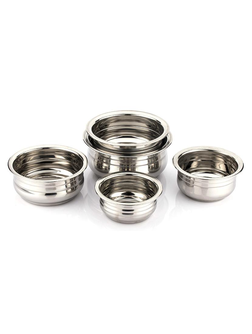 stainless steel induction base flat bottom prabhu chetty set of 5 pcs