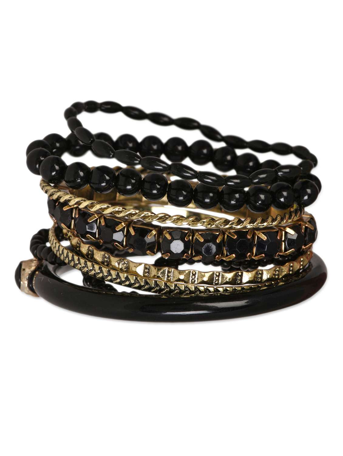 black beaded multilayer bangles set