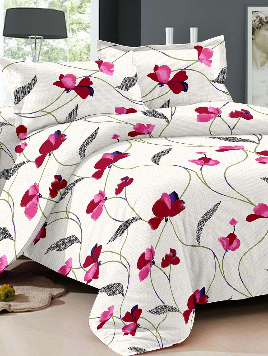 ahmedabad cottton white, pink cotton bedsheet set