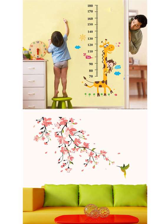 giraffe height chart and humming bird combo wall stickers