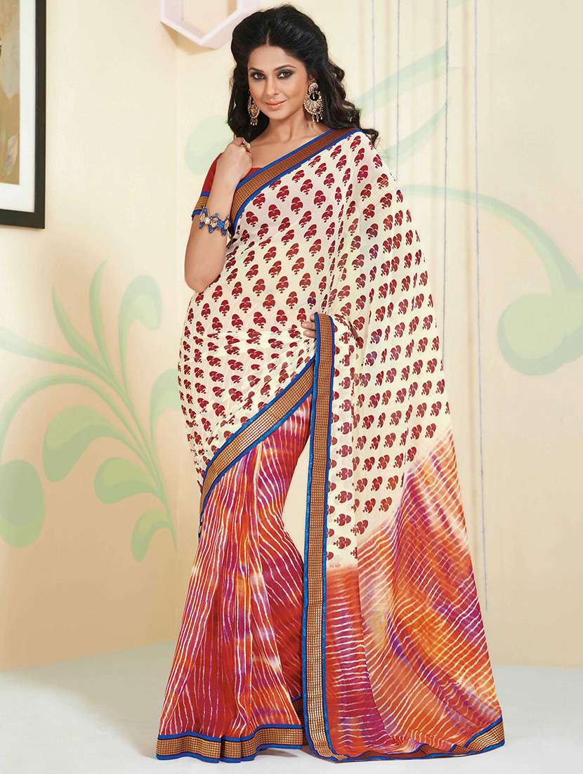 cream, multi fauxgeorgette saree