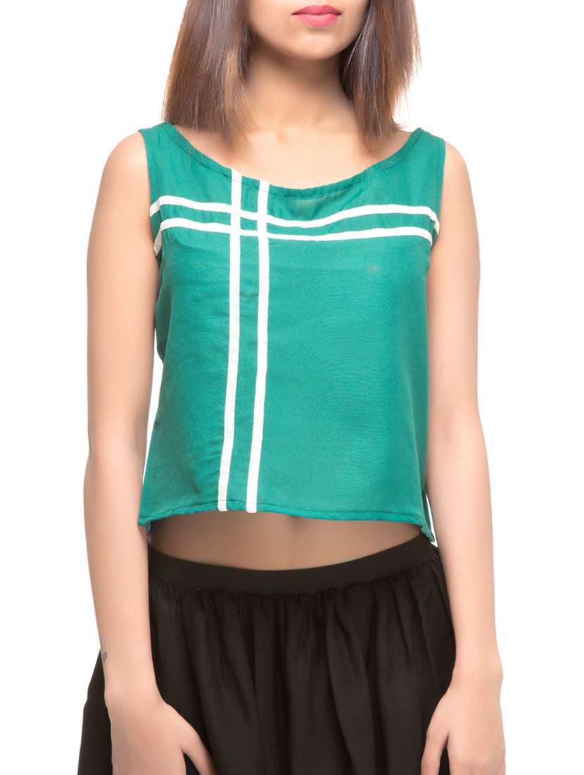 green poly crepe top