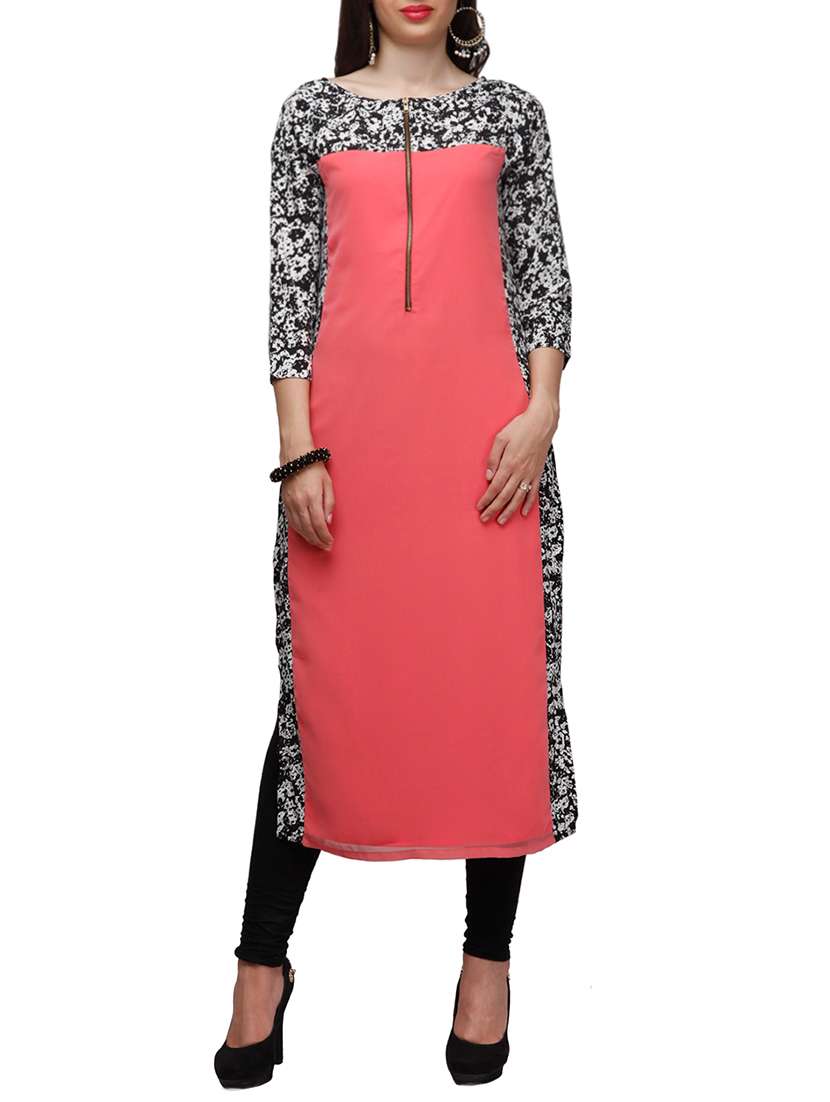 pink poly georgette long kurta