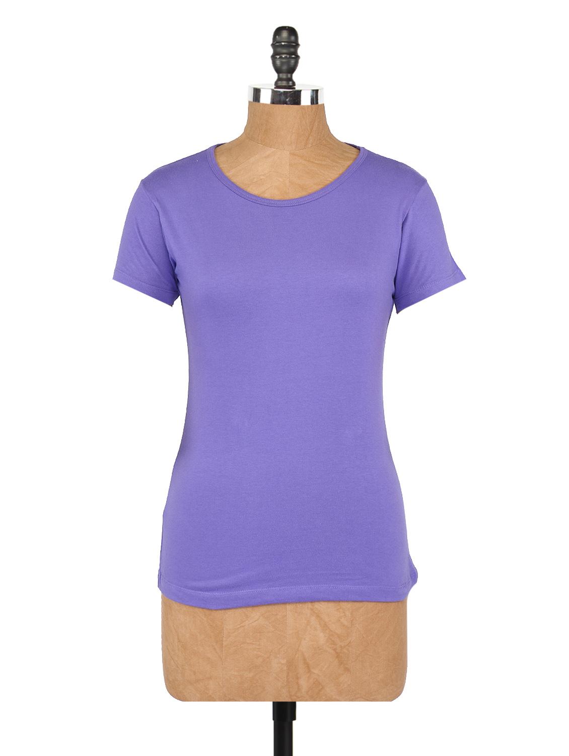 Plain Purple Round Neck Knit Top - Globus
