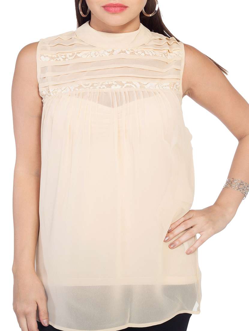 mock neck pleated yoke top