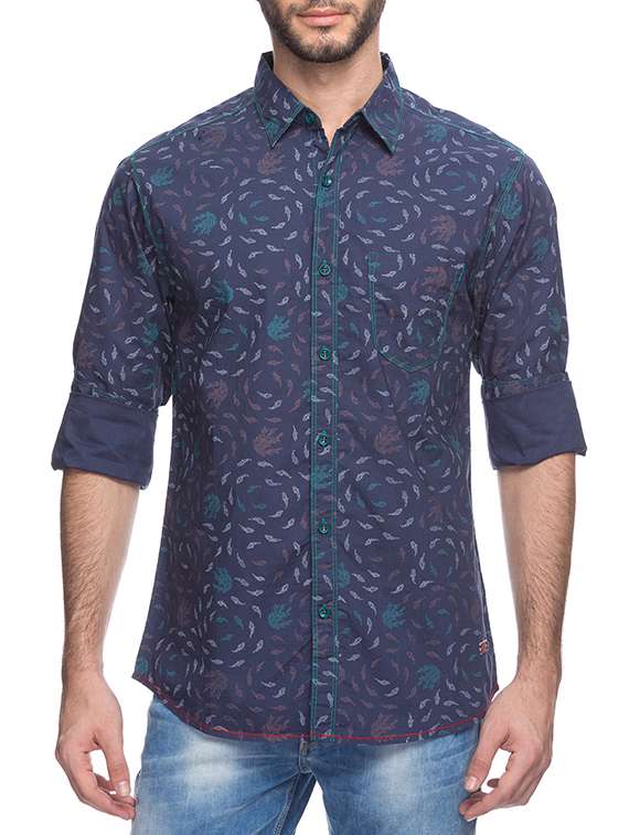 blue silk blend casual shirt