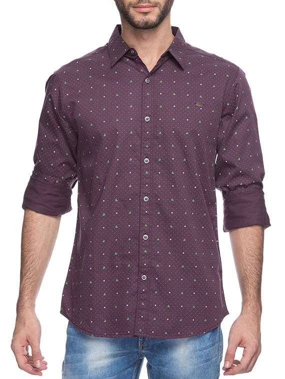 red silk blend casual shirt